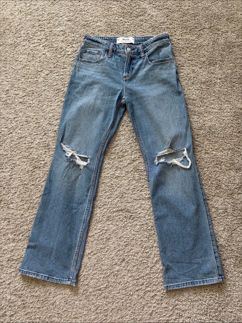 Hollister Light Blue Relaxed Straight Jeans with Knee Rips